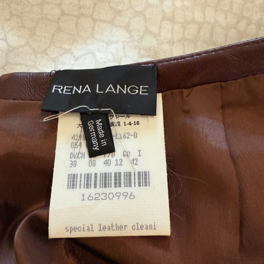 Rena Lange Brown Leather Midi Skirt Size 8 - Picture 3 of 4
